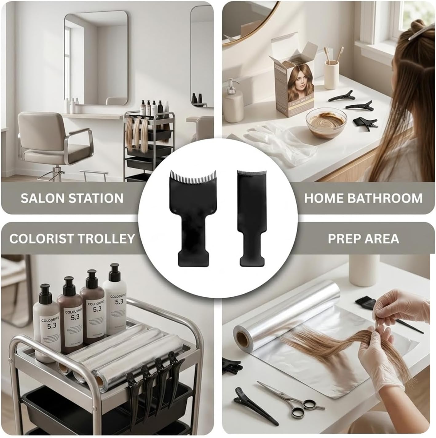 Professional Hair Dyeing Boards, Highlighting Detailing Comb Tool, Durable Flexible Plastic, Two Sizes for Salon Home Use, Black