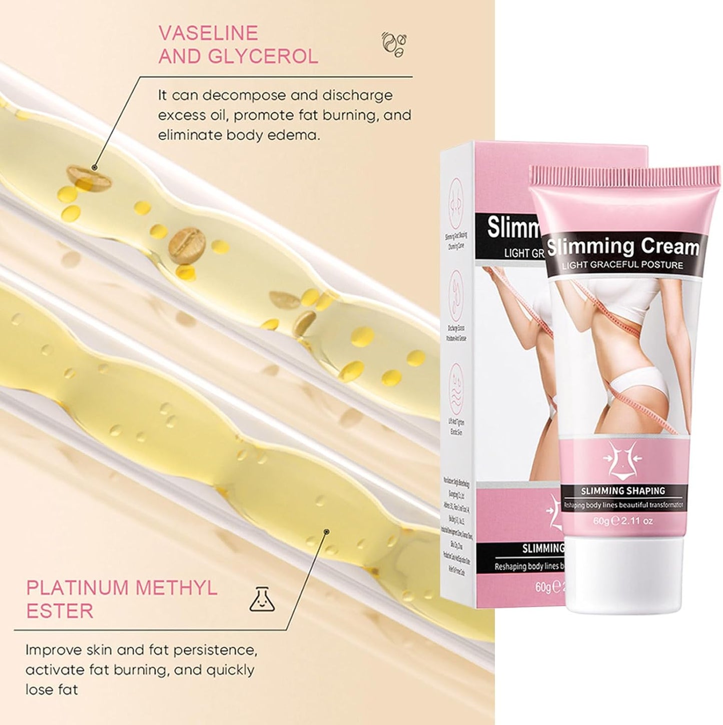 Slimming Cream for Weight Loss, Fat Burning Cream for Belly Waist &amp; Buttocks, Soothing Relaxing Tightening Slimming Goodbye to Cellulite, Women/Men Weight Loss 60g