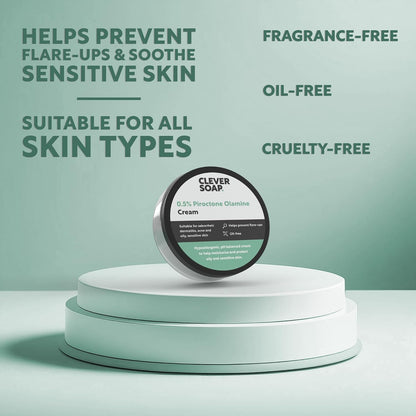 Clever Soap 0.5% Piroctone Olamine Face &amp; Body Cream - Helps Prevent Flare-Ups - Suitable For Seborrheic Dermatitis, Psoriasis, Acne, Dry &amp; Oily, Sensitive Skin - Fragrance &amp; Oil Free, For Men &amp; Women