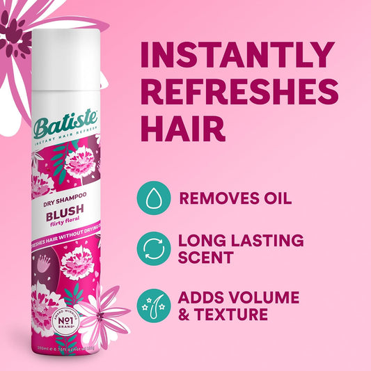Batiste Dry Shampoo in Blush 200ml, Floral &amp; Flirty Fragrance, No Rinse Spray to Refresh Hair in Between Washes (Packing May Vary)