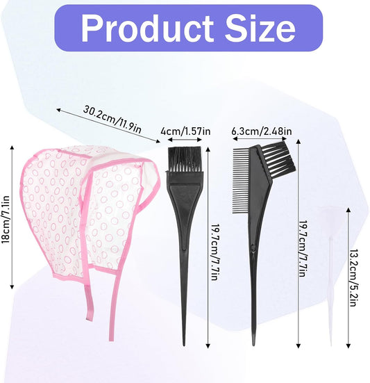Bewudy 2 Sets of Hair Coloring Kits, Hair Highlighting Caps, Hair Dye Cap Disposable Hair Art Frosting Cap with Plastic Crochet Hook, and Hair Dye Brushes for Salon Hair Dyeing Hairdressing (Pink)