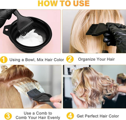 6Pcs Highlight Cap Kit, Silicone Highlight Hair Cap(Need to Punch Holes by Yourself), Folding Hair Dye Bowl with Hair Coloring Brushes and Needle, Highlighting Cap for Dyeing Hair Salon Home Use