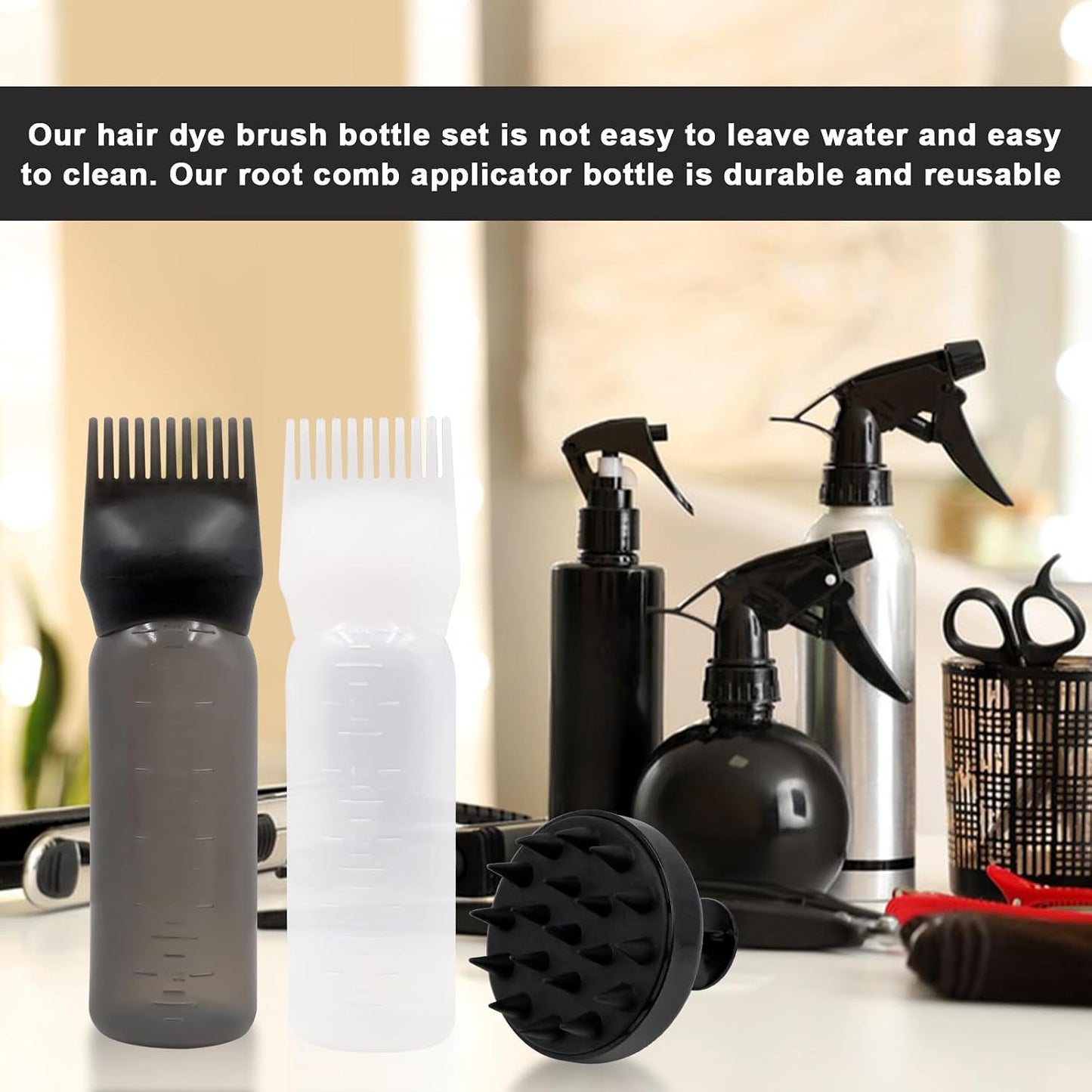 2Pcs Root Comb Applicator Bottle, Plastic Hair Dye Oil Applying Applicator, Scalp Massager Shampoo Brush
