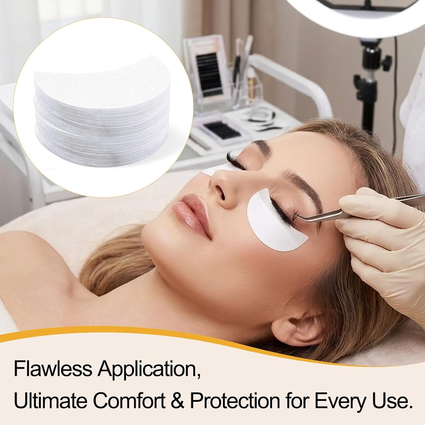 200 Pcs Disposable Eye Pads, Lint-Free Under Eye Patch Stickers | Breathable non-woven fabric, Gentle adhesive surface, Comfortable fit for all shapes, Perfect for lash lift, Salon quality