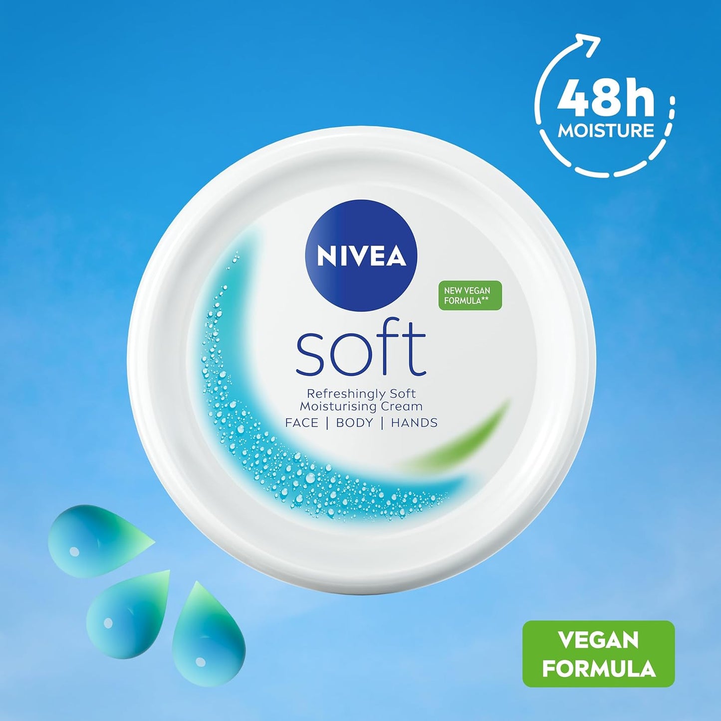 NIVEA Soft Moisturising Cream (500ml), 48H Face Moisturiser for Face, Body and Hands with Vitamin E and Jojoba Oil, Hand Lotion Moisturises Deeply, Vegan Formula Day Cream