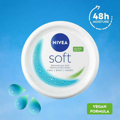 NIVEA Soft Moisturising Cream (500ml), 48H Face Moisturiser for Face, Body and Hands with Vitamin E and Jojoba Oil, Hand Lotion Moisturises Deeply, Vegan Formula Day Cream