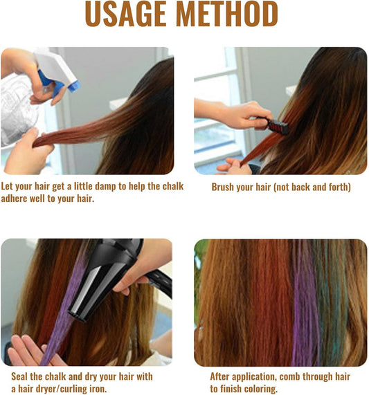 10 Color Festive Fun Hair Chalk Combs, Hair Chalk Combs for Girls, Temporary Hairs Color Dye, Easy Washable, Skin-Safe Materials, Hairs Color Comb for Christmas Birthday Party Cosplay DIY (1 Set)