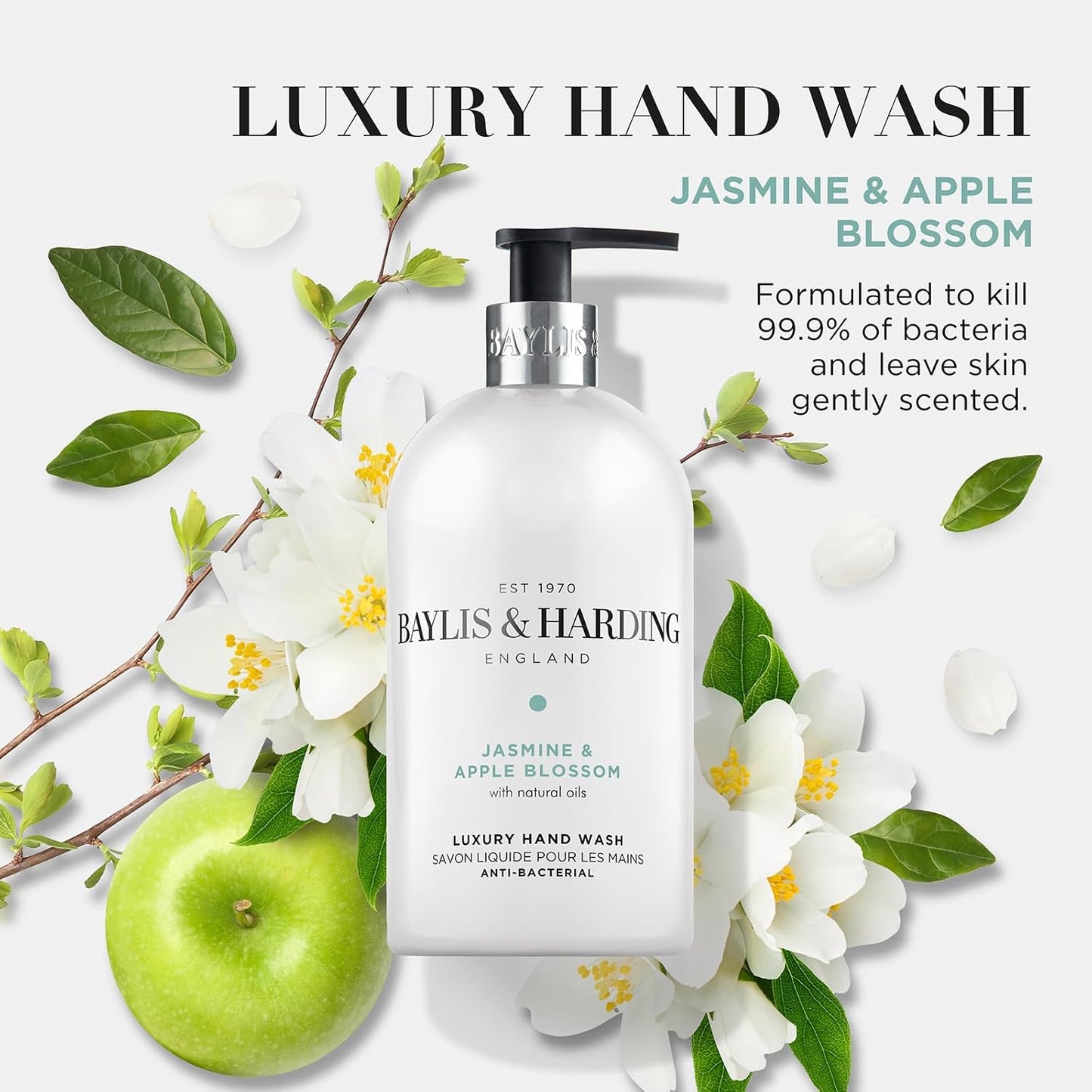 Baylis &amp; Harding Jasmine and Apple Blossom Anti-Bacterial Hand Wash, 500 ml (Pack of 3) - Vegan Friendly