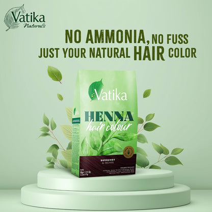 Vatika Naturals Henna Burgundy Hair Colours - 60g (6 x 10g Sachets),100% Ammonia Free, For Vibrant Color, Shine, &amp; Coverage (Packaging May Vary)
