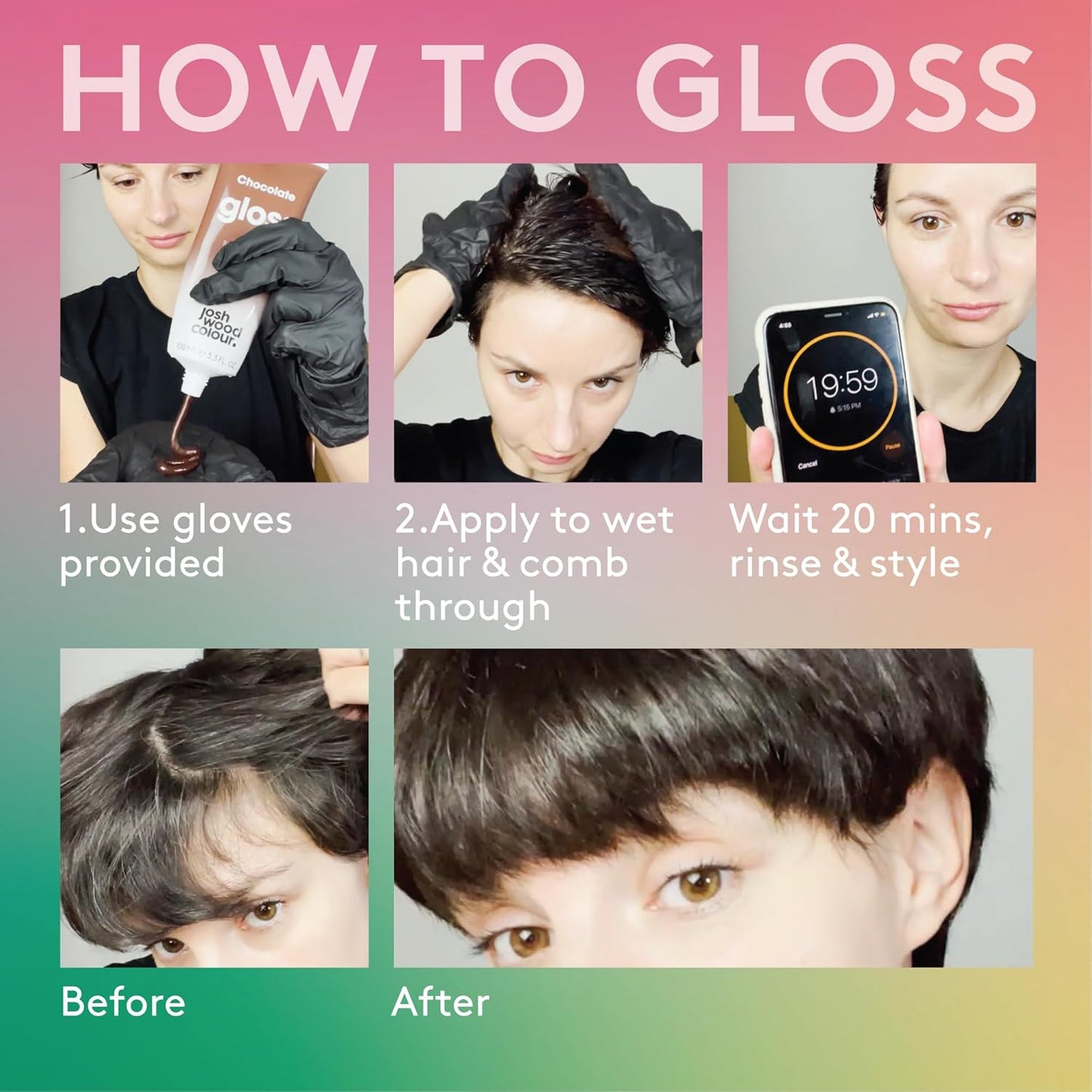 Josh Wood Hair Gloss Chocolate, Semi-Permanent Colour Toner, Vegan, 100ml | Refreshes and tones hair colour, conditions as it glosses, lasts up to 6 washes, vegan, easy 10-minute treatment
