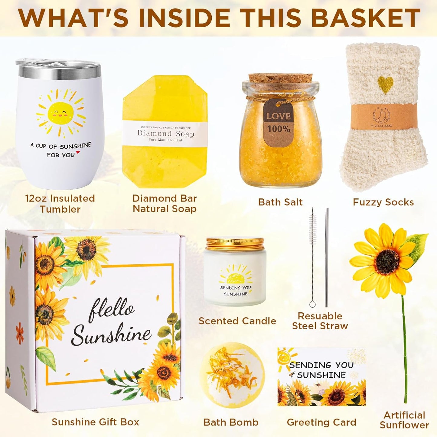 Birthday Pamper Gifts For Women,Sending Sunshine Get Well Soon Gifts Basket Self Care Package Relaxation Spa Bath Set Christmas Hamper Presents Box thank you Gift for Mum Friends Sisters Wife