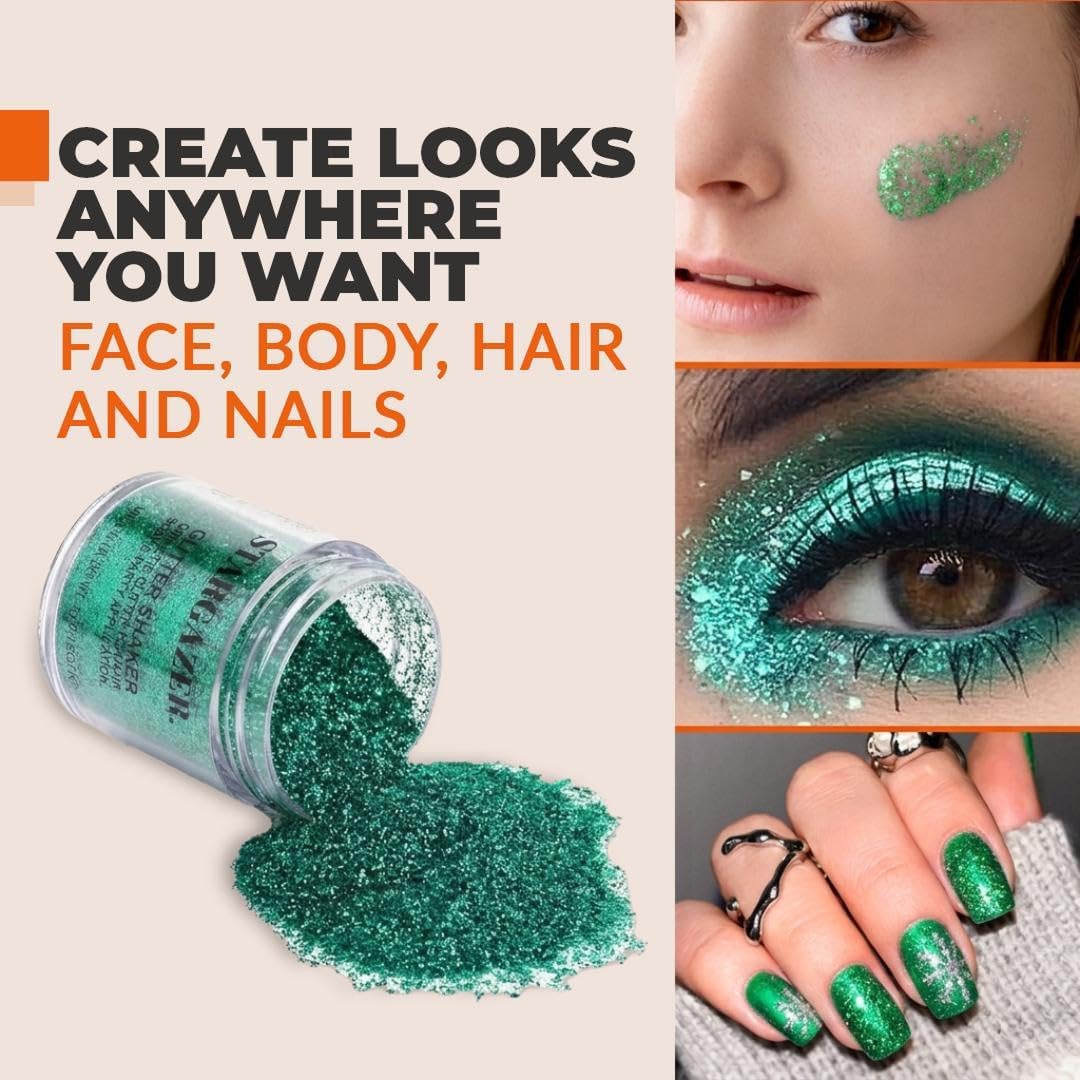 Stargazer Green Body Glitter Shaker - Fine Sparkle for Face, Body, Eyes, Hair &amp; Nails - Festival &amp; Party Makeup - Cruelty-Free