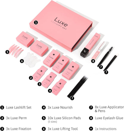 Luxe Cosmetics - Lash Lift Kit - Complete Set for Eyelash Lifting - New Pro Version - Easy to Apply and Long Lasting Finish - Professional Results up to 8 Weeks from Home- Includes 3 Applications
