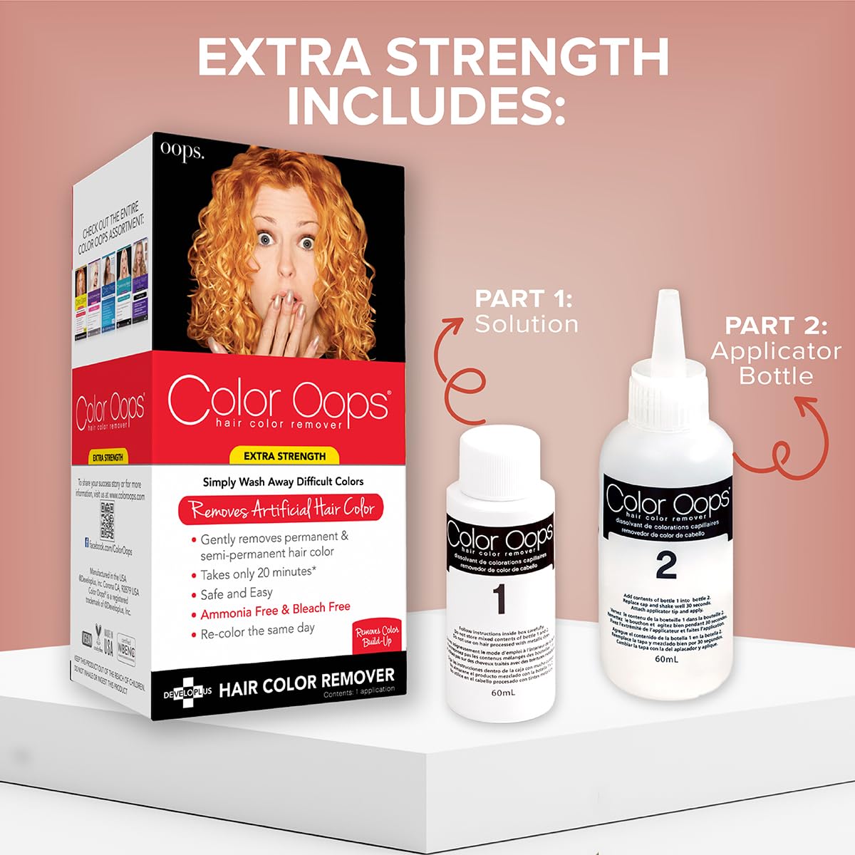 Developlus FCOP0002 Color Oops Hair Color Remover, Extra Strength, Extra Conditioning | Processes in 20 Minutes, Safely Removes Permanent &amp; Semi-Permanent Dye, Ammonia &amp; Bleach Free