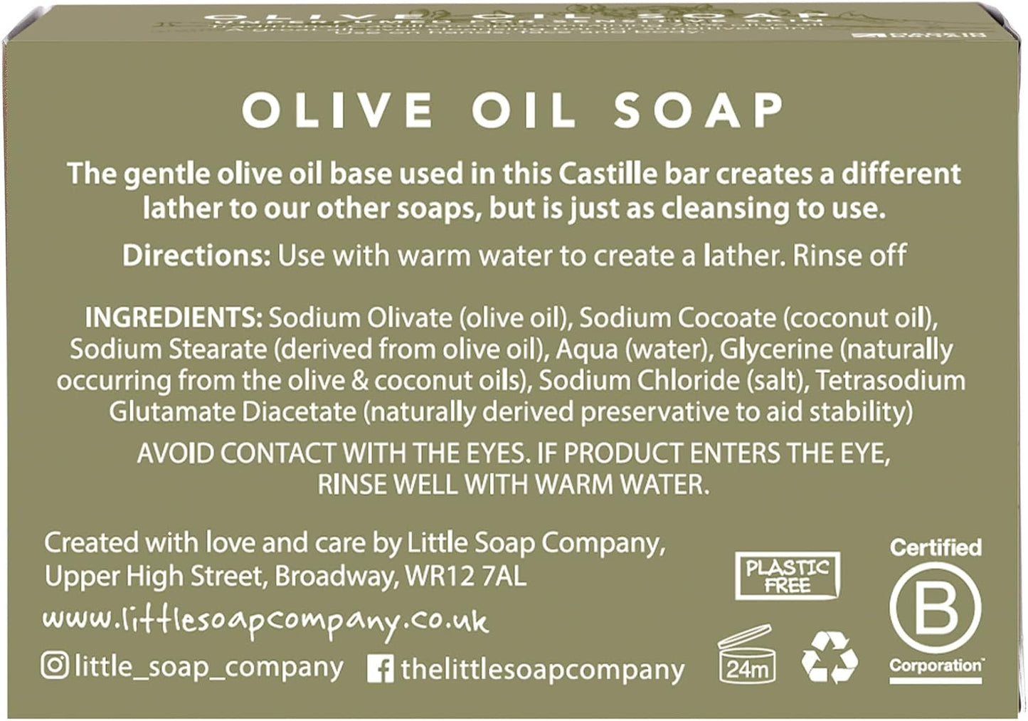 Little Soap Company Olive Oil Soap Bar, 100g | Unperfumed, Natural, Vegan, Cruelty-Free &amp; Eco Friendly | Body, Face &amp; Hand Soap Bar for Sensitive Skin | Nourishing Olive Oil, No SLS &amp; Parabens