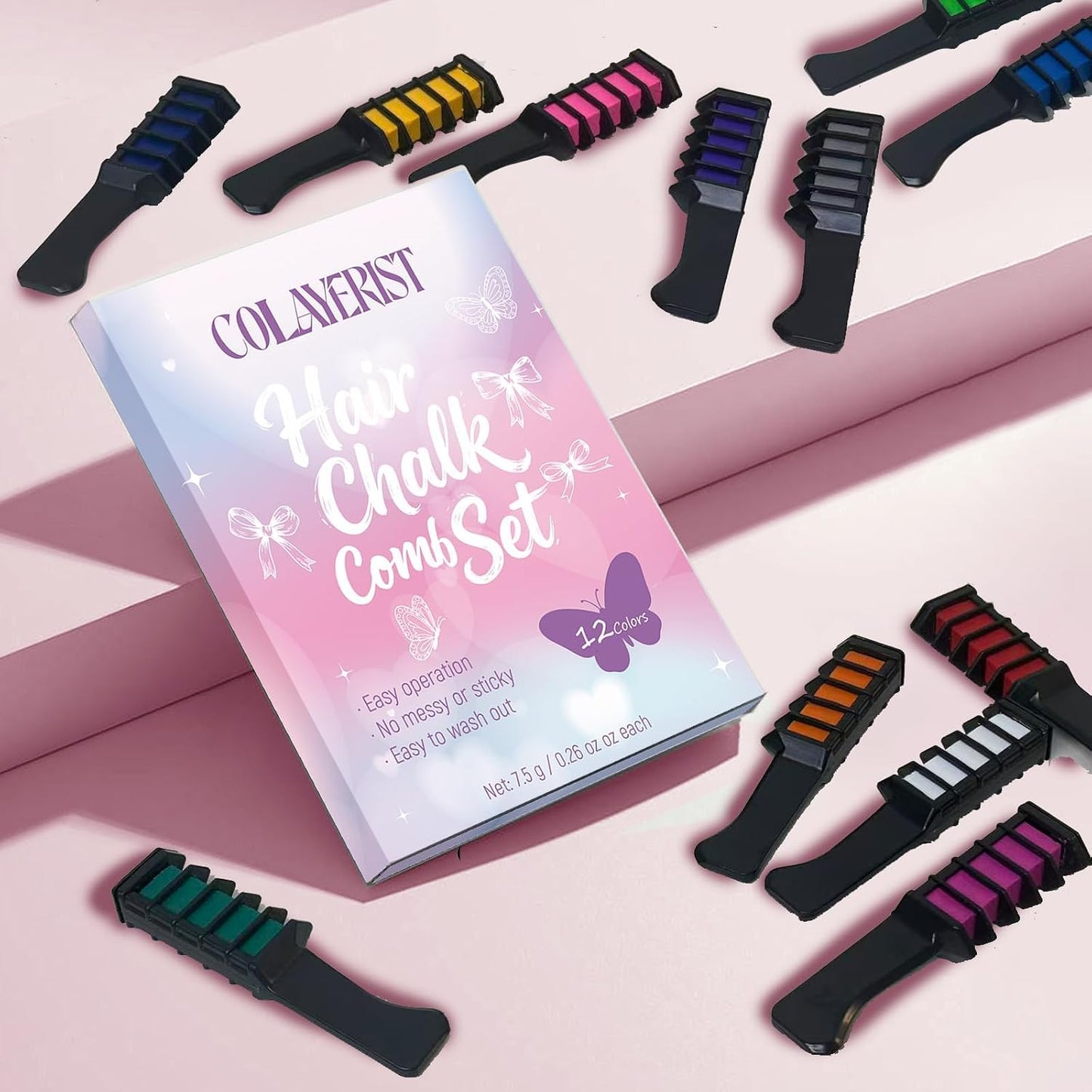 Hair Chalk Comb for Girls and Kids, 12 Colour Washable Temporary Hair Dye, Hair Colour Spray Makeup Kit, Easy to Use, Christmas Halloween Gifts for Girls