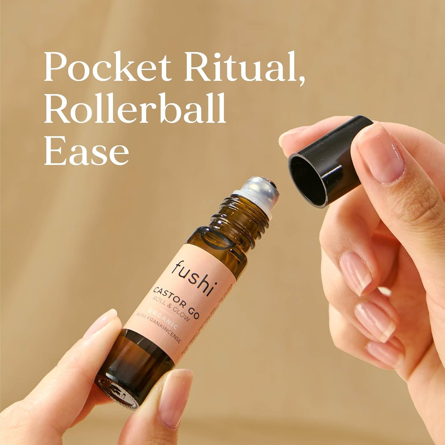 Fushi Organic Castor Oil 10ml Roll &amp; Glow 100% Pure Cold &amp; Fresh-Pressed For Dry Skin &amp; Eyelashes &amp; Eyebrows - Handy On the Go Size Hexane Free Natural Food-grade