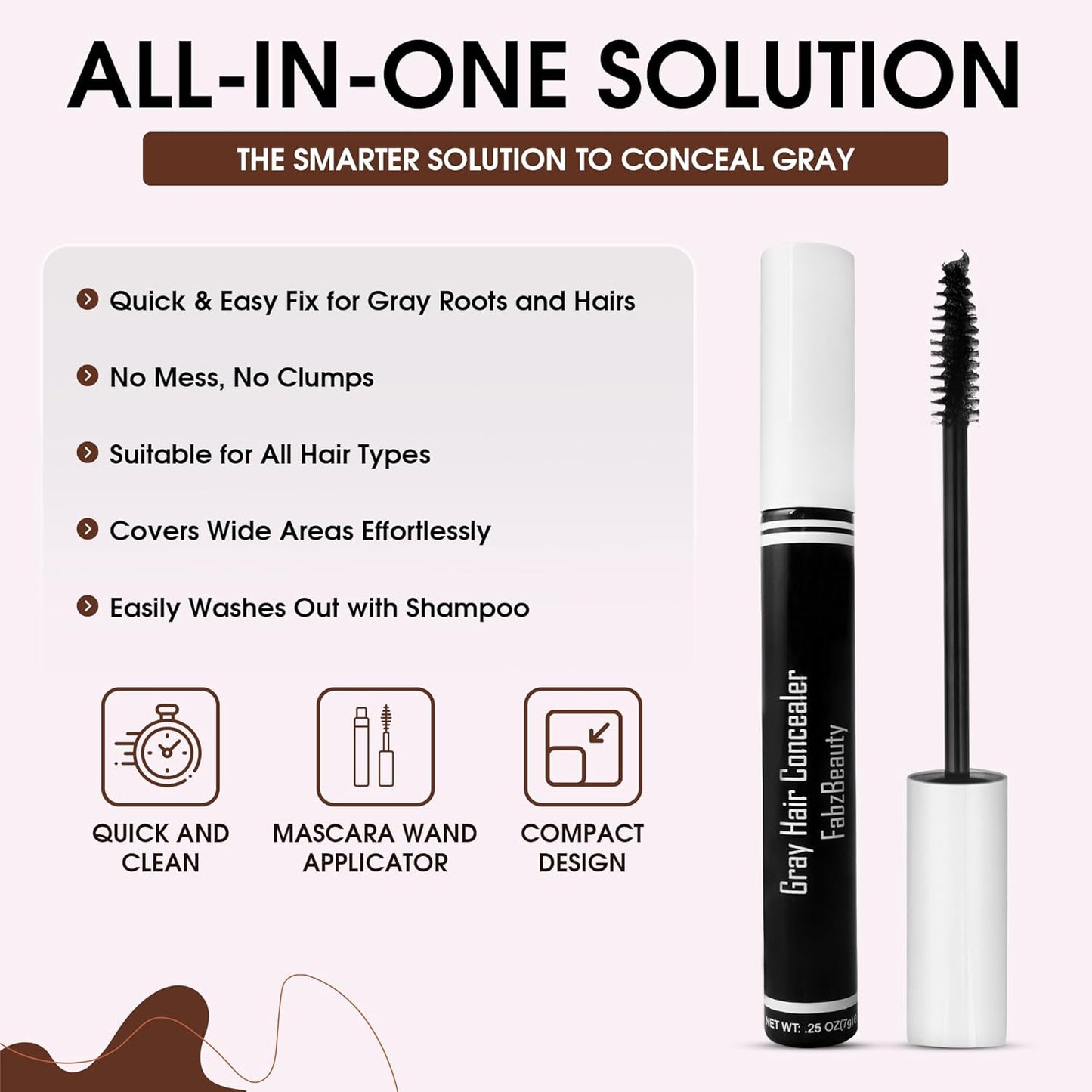 Grey Hair Root Cover Up Mascara | Instant Dark Brown Touch up Wand for Men &amp; Women, Quick Concealer Brush to Hide Grey Roots, Easy Temporary Hair Colour Solution (Dark Brown)