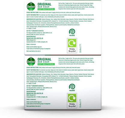 Dettol Soap, Original Antibacterial Bar, 2 Pack (100g x 2) Disinfectant, Soft on Skin, Tough on Dirt, Suitable for Everyday Use, Contains Skins Moisturising Agents, Kills 99.9 Percent of bacteria