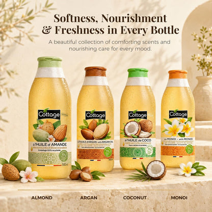 Cottage Almond Shower Oil - 560ml | 97% Natural Ingredients &amp; Glycerin | Paraben-Free, Dermatologically Tested | Extra-Nourishing &amp; Moisturising Cleansing Oil Body Wash for Dry &amp; Sensitive Skin