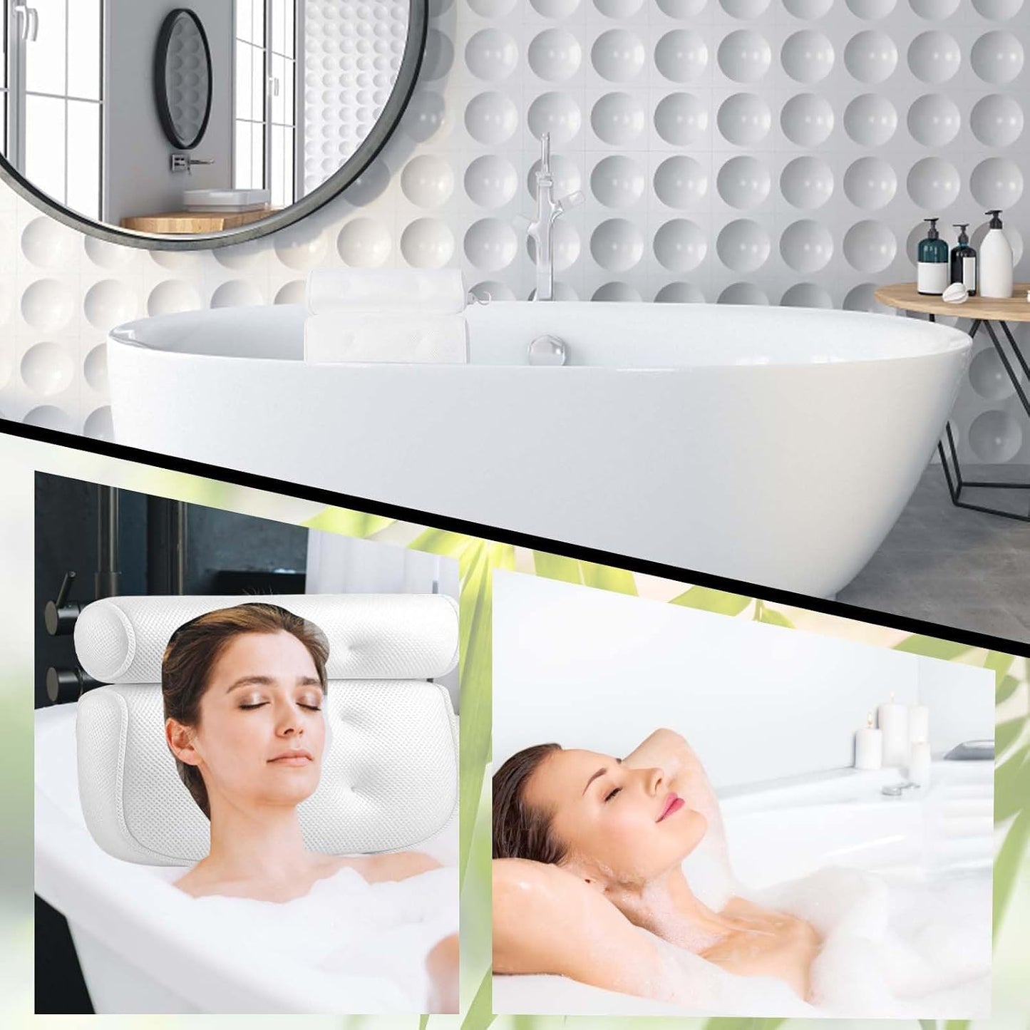 1pc Bath Pillows for Head and Neck, Bath Pillow for Bathtub with 6 Non-slip Suction Cups, Suitable for Soft Bathtub Pillow for Relaxing Baths - White, 35x33x5cm