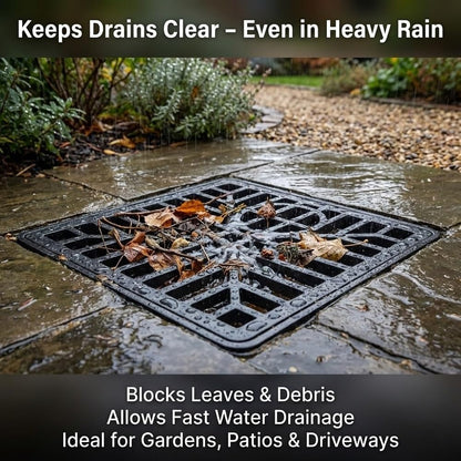 Square Outdoor Drain Cover 150mm x 150mm (6 x 6 in) Heavy Duty Drain Grate Cover for Gardens Patios Driveways Prevents Leaves and Debris Blocking Drainage Durable Weather Resistant for Outdoor Use