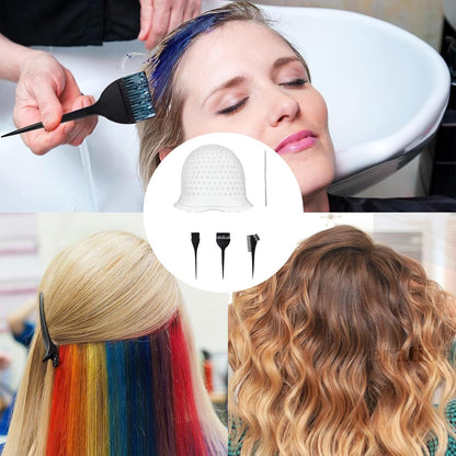 5 Piece Set Highlighting Cap, Highlighting Kit, Highlights Hair Dye Kit, Hair Coloring Brushes And Needle,Highlighting Frosting Cap, Professional Salon Silicone Hairdressing Tools For Women Men