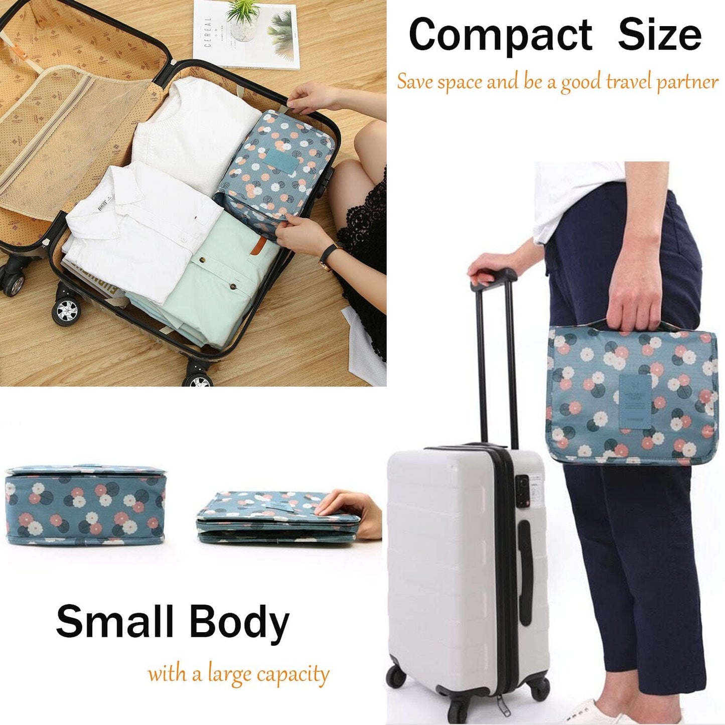 Travel Toiletry bag, Hanging Toiletries Wash Bag Makeup Cosmetic Organizer Bags for Women Girls Kids Waterproof Foldable (Leopard Print)