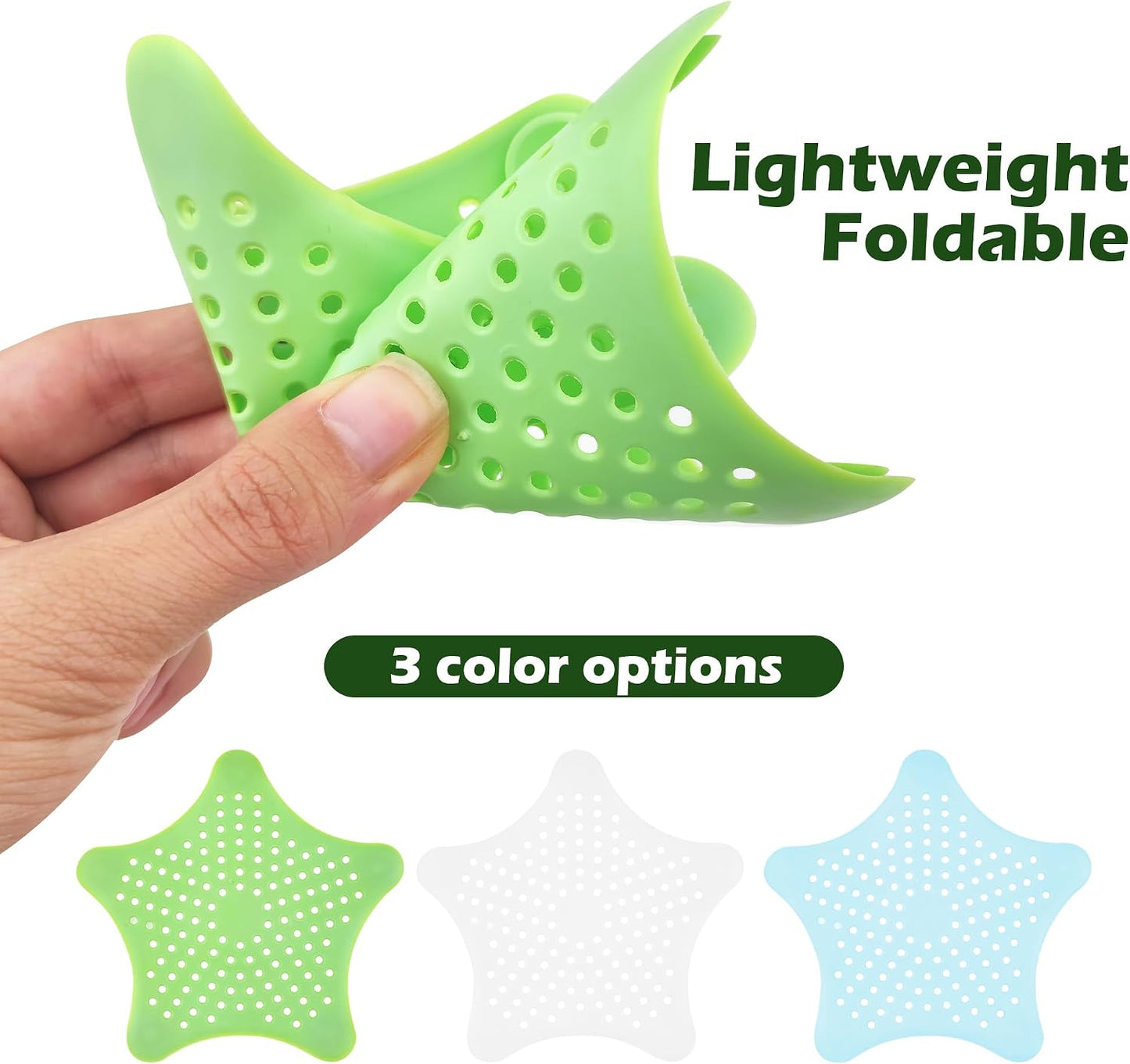 3 Pcs Silicone Drain Hair Catcher for Shower, Bathroom &amp; Kitchen, Sink Strainer with Suction Cups, Bathtub Drain Cover Hair Trap – Easy Install, Durable Filter (White, Blue, Green)