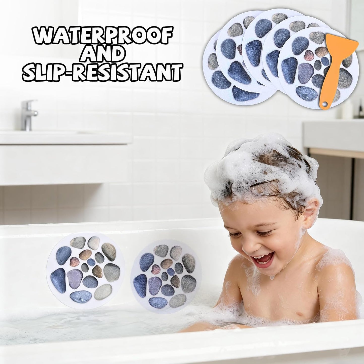 10 Pcs Non Slip Bath Stickers, Round Anti Slip Shower Stickers with Scraper, Self-Adhesive Safety Bathtub Treads for Bath Tub, Shower Room, Stairs and Slippery Surfaces (15cm Diameter)