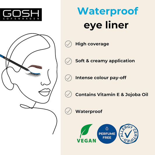 GOSH Eyeliner "Velvet Touch" I Waterproof Eyeliner &amp; Kajal I Soft &amp; Creamy Eye Pencil I Highly Pigmented, Longlasting &amp; Transferproof I Vitamin E &amp; Jojoba Oil I Vegan &amp; Perfume-free I 011 Sky High