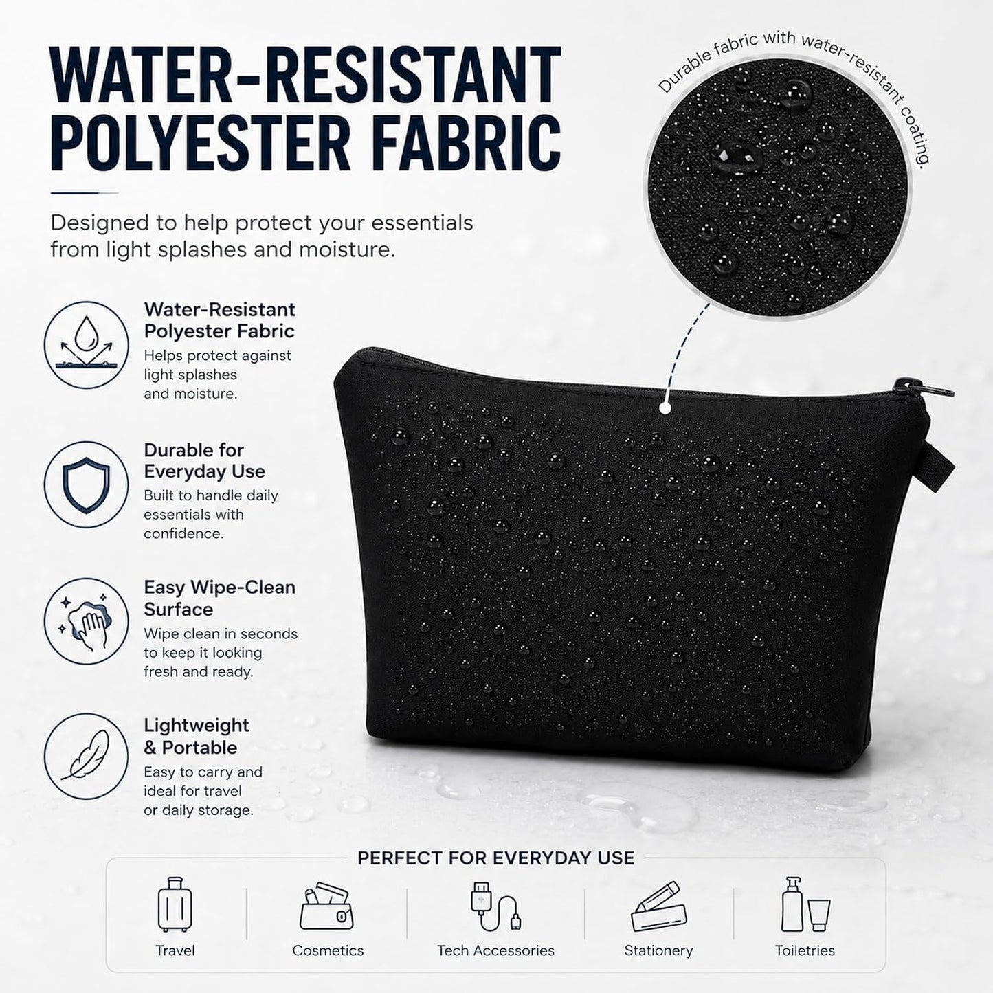 FAVORTALK Makeup Bag Travel Toiletry Organiser Women Men Make Up Storage Black Large Toiletry Bag with Waterproof Cosmetic Bag for Travel Vanity Shower Bathroom Gym Yoga -B0883