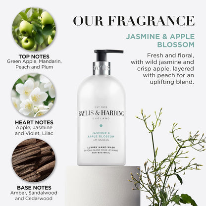Baylis &amp; Harding Jasmine and Apple Blossom Anti-Bacterial Hand Wash, 500 ml (Pack of 3) - Vegan Friendly