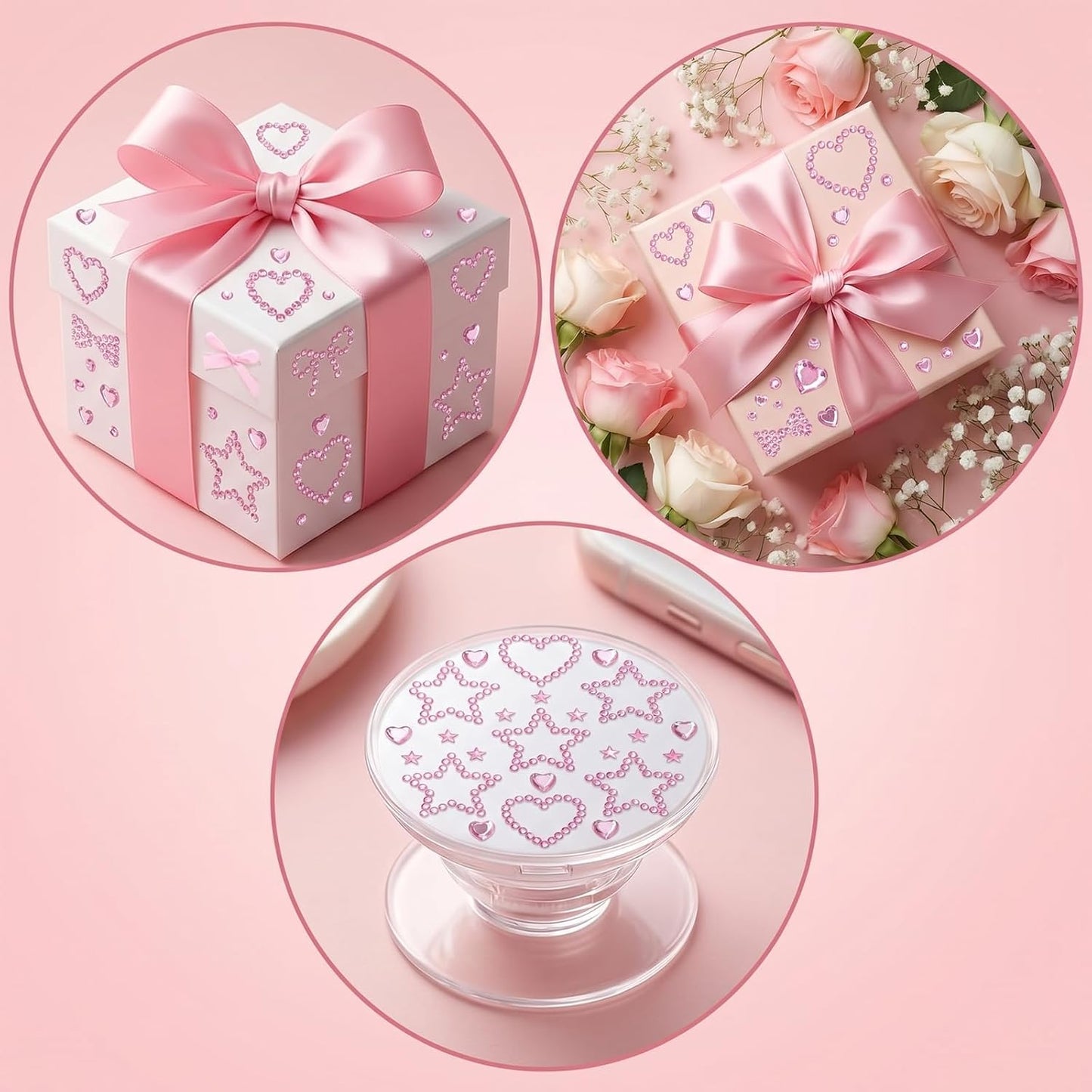 2 Sheets Pink Face Gems, Self-Adhesive Rhinestones for Makeup, Stick on Rhinestones Stickers Tattoos Makeup Gems for Women Face Hair Body Decoration