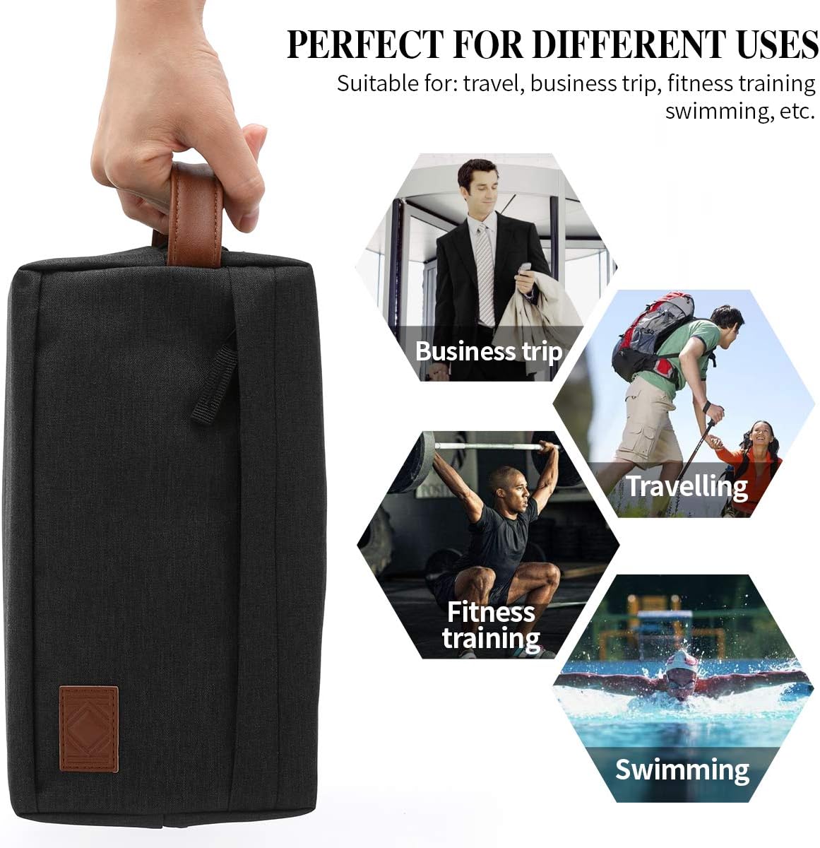 KK Water - Resistant Hanging Toiletry Travel Bag – Spacious Black Gym, Shaving, Make Up Bag for Men &amp; Women