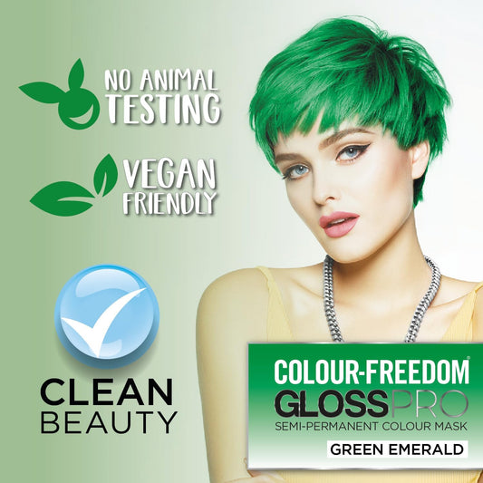 Colour-Freedom Gloss Pro 150ml Emerald Green Semi-Permanent Hair Colour. Ultra-Vibrant Vegan Colour Mask with PurePlex. Ammonia Free. Lasts Up To 6-10 Washes