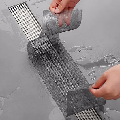 Shower Hair Strainer 100mm x 10m, Self-Adhesive Shower Drain Strainer, Disposable Mesh Hair Catcher with Plastic Scraper, Drain Filter for Showers, Bathtubs, and Kitchens