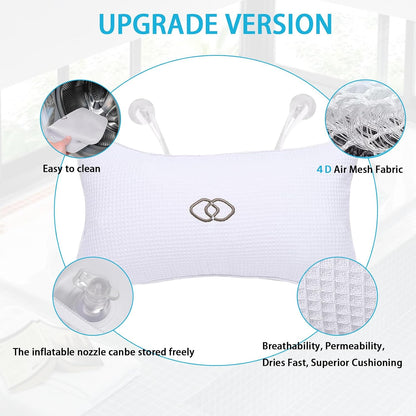 Anti-slip Non-Slip Bathtub Pillow,Home Spa Bath Cushion Inflatable Bath Pillow, Head Neck Back Shoulders Rest Relax Suction Cup Support for Hot Tub Bathroom Home Spa Headrest