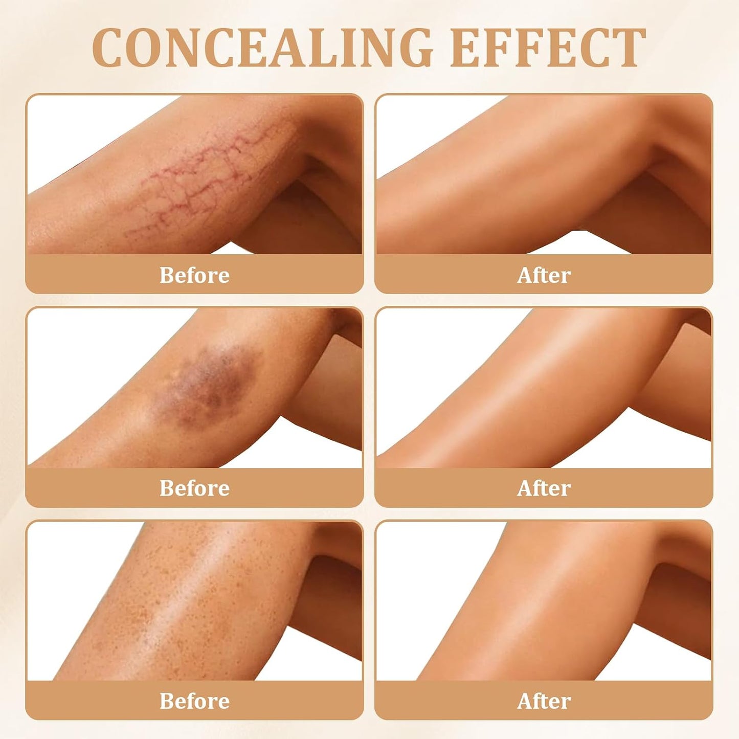 Waterproof Leg Makeup Cream, Full Coverage Body Makeup with Brush, Water Resistant Transferproof(Brown,100ml)