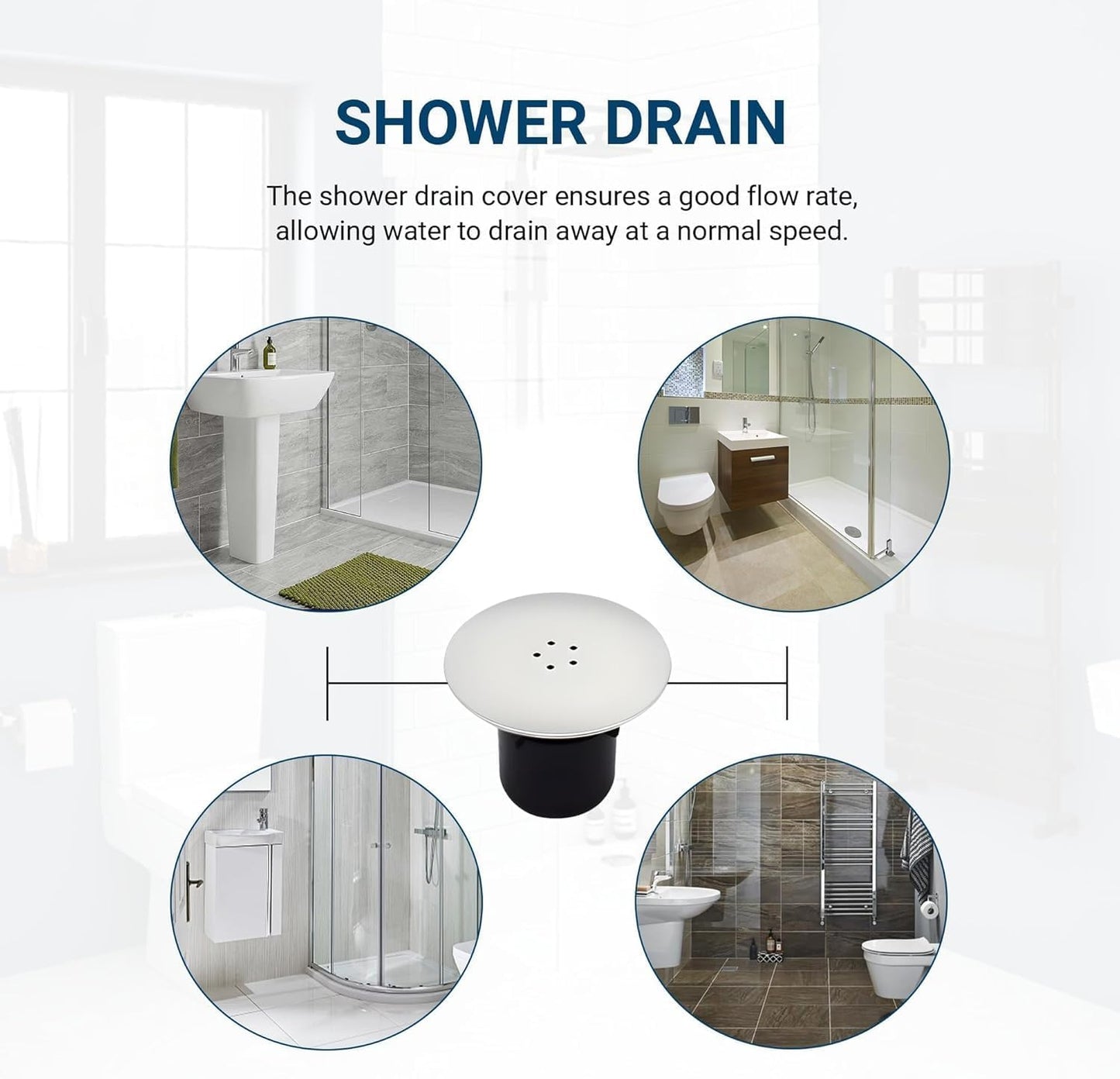Shower Drain Cover Replacement, Chrome Shower Trap Cover, Cover for Shower Drain Outlet, Shower Plughole Cover 90mm / 115mm, Fast Flow Shower Tray Waste
