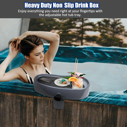 Adjustable Hot Tub Tray Table, Plastic Nonslip Tub Side Table Drink Holder with Cup Holder Spa Drink Tray Side Table Accessories for Beverage Books Food