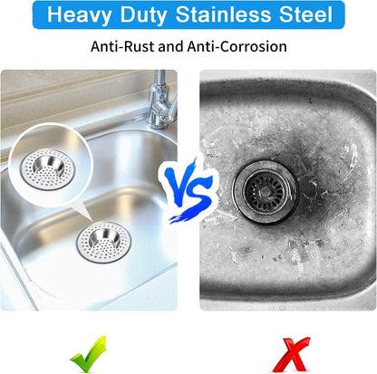 Tomario Stainless Steel Kitchen Sink Strainer Plug, Standard Strainer Drain Protector Hair/Food Catcher for Bathroom, Kitchen, Shower (External Diameter 7cm, Inner Diameter 3.3cm, Pack of 2)