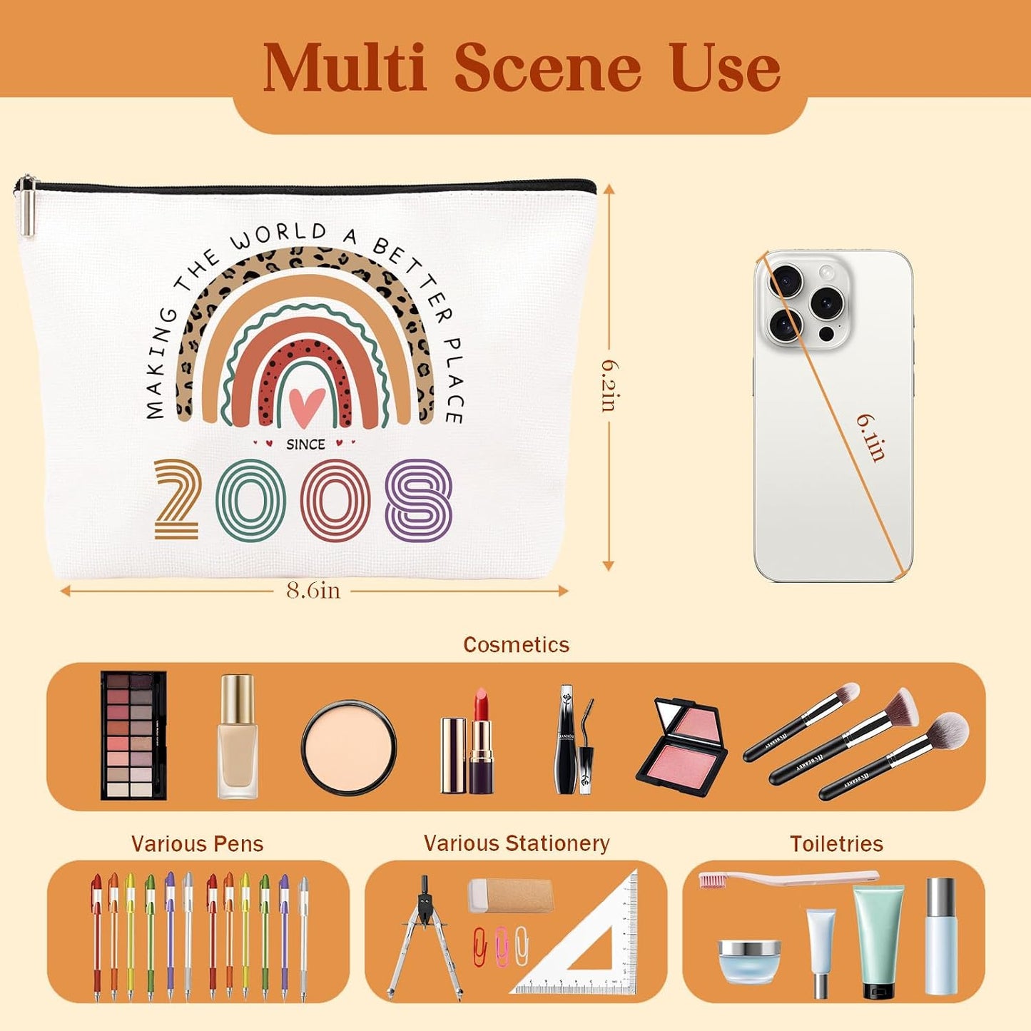 18th Birthday Gifts for Her- Small Comestic Bag Presents for Her 18th Birthday -Personalised 18 Year Old Lady Present Ideal for Best Friend, Sister(only Bag)