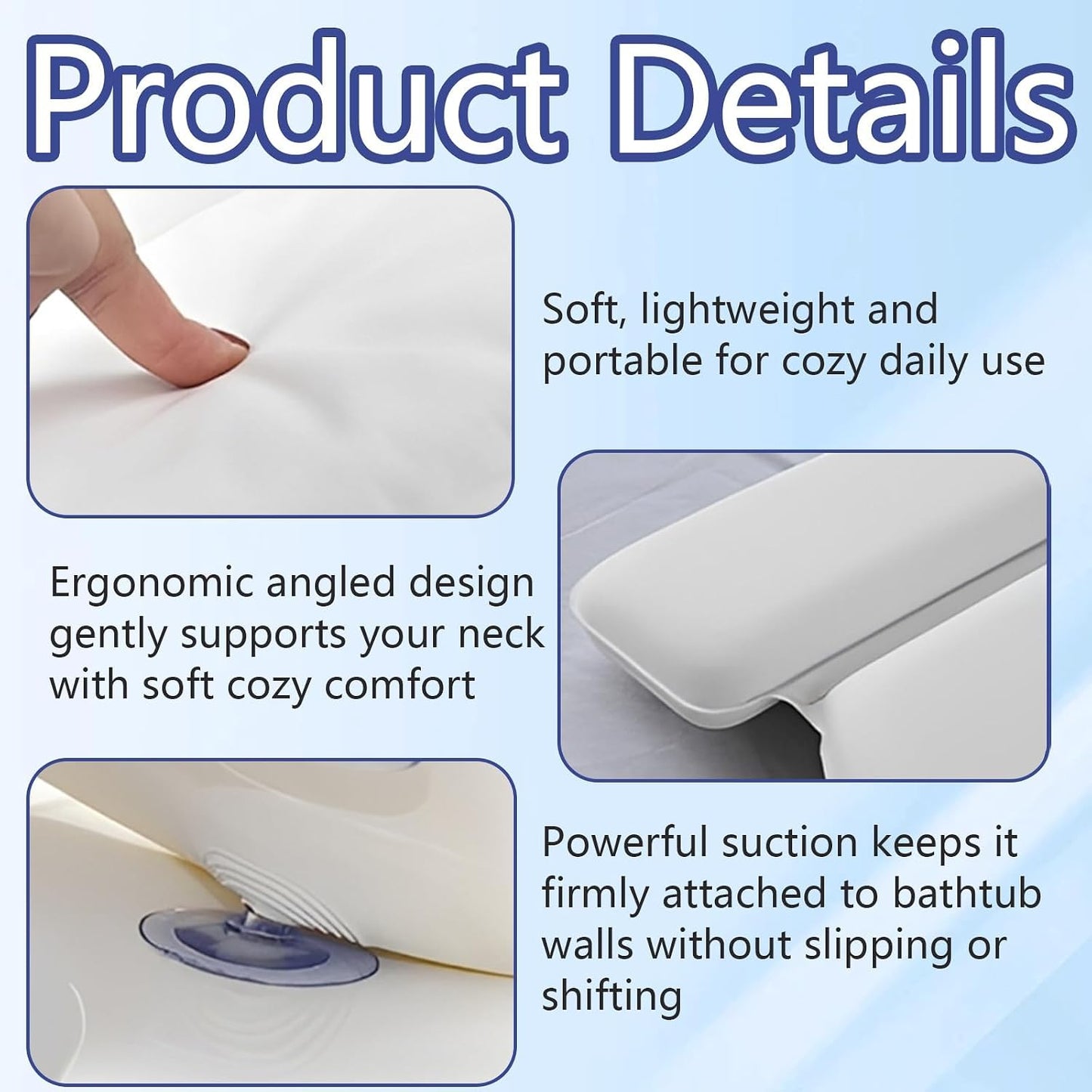 Bath Pillow, Bath Cushion for Head and Neck Support, Relaxation and Comfort in Bathtub, Ideal for Reading and Meditation, Compact White Design 35x30x4 cm ﻿