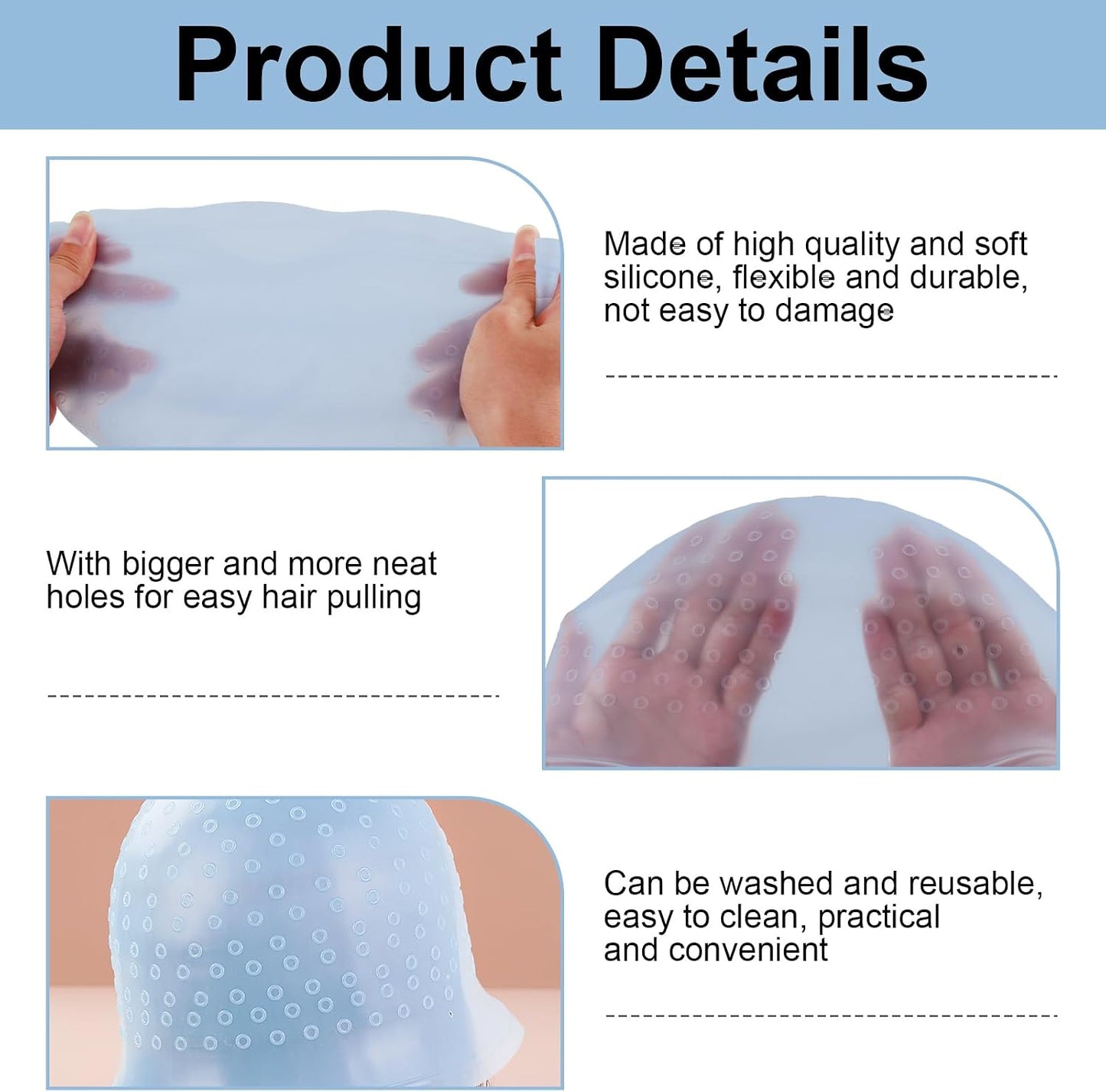 Punched Hole Silicone Highlight Hair Cap with Needle Brushes, 5 PCS Highlight Hair Cap Kit, Reusable Professional Salon Silicone Highlighting Frosting Tools for Women Men Professionals