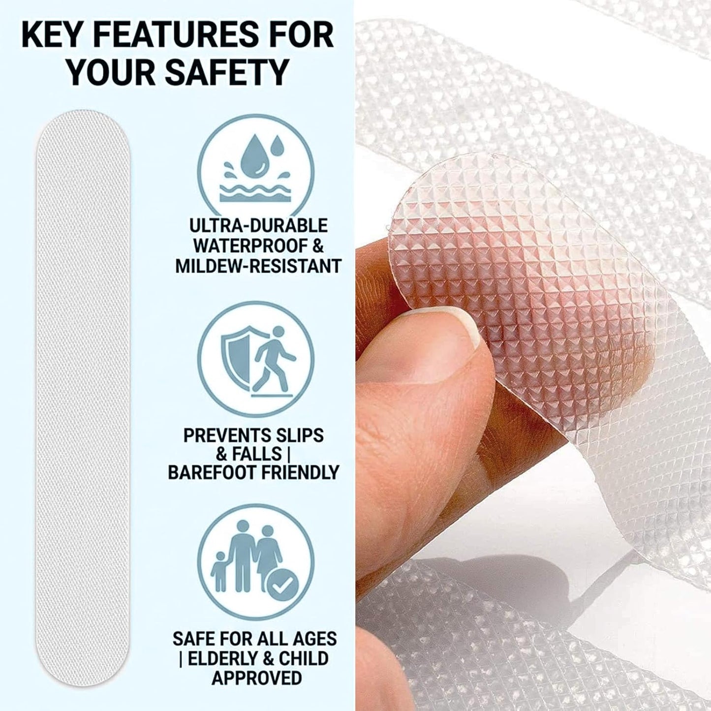 36 Pcs Anti Slip Bath Stickers, Clear Self Adhesive Non Slip Shower Strips, Safety Bathtub Treads for Baby Elderly, Waterproof Grip Decals for Bathroom Floors Stairs, Hygienic Mat Alternative
