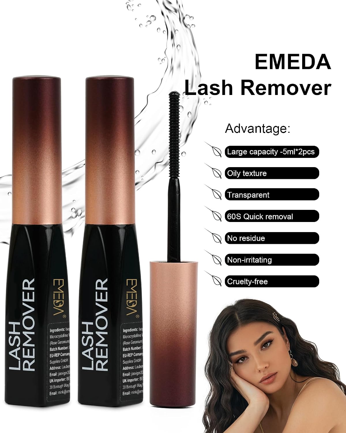 EMEDA 10 ml Lash Cluster Remover Oil Gentle Eyelash Glue Remover for Home Use, 10ml 0.35oz(2 Pcs) Low Irritation Safe for DIY Lash Extensions Removal Lash Bond Remover Oil-Based Formula (black 2 pcs)