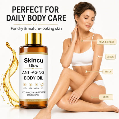 Skincu Anti Aging Body Oil for Women, Firming Body Oil for Dry Mature-Looking Skin, Lightweight Non Greasy Moisturising After Shower Massage Oil 100ml
