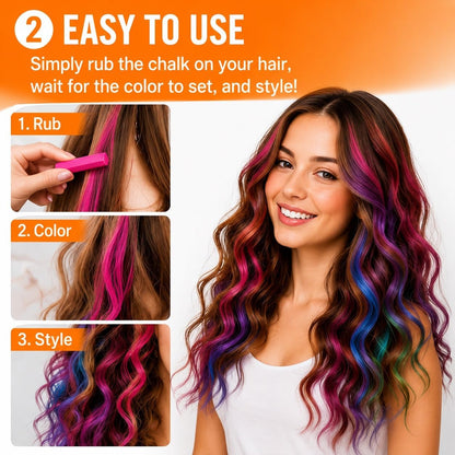 H&amp;Q Hair Chalk Set, 24 Colours Temporary Hair Colour Chalk for Girls &amp; Women, Non Toxic Washable Hair Dye Soft Pastels Kit for Kids Party, Cosplay, Festival &amp; DIY Styling