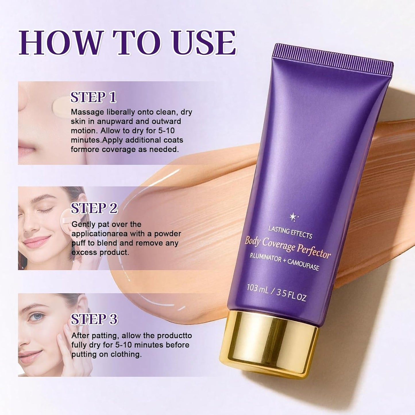 Body Coverage Perfector, All Over Complexion Body Perfector, Waterproof Leg &amp; Body Makeup Tattoo Cover Up Makeup Cream, Easy Application (Natural)